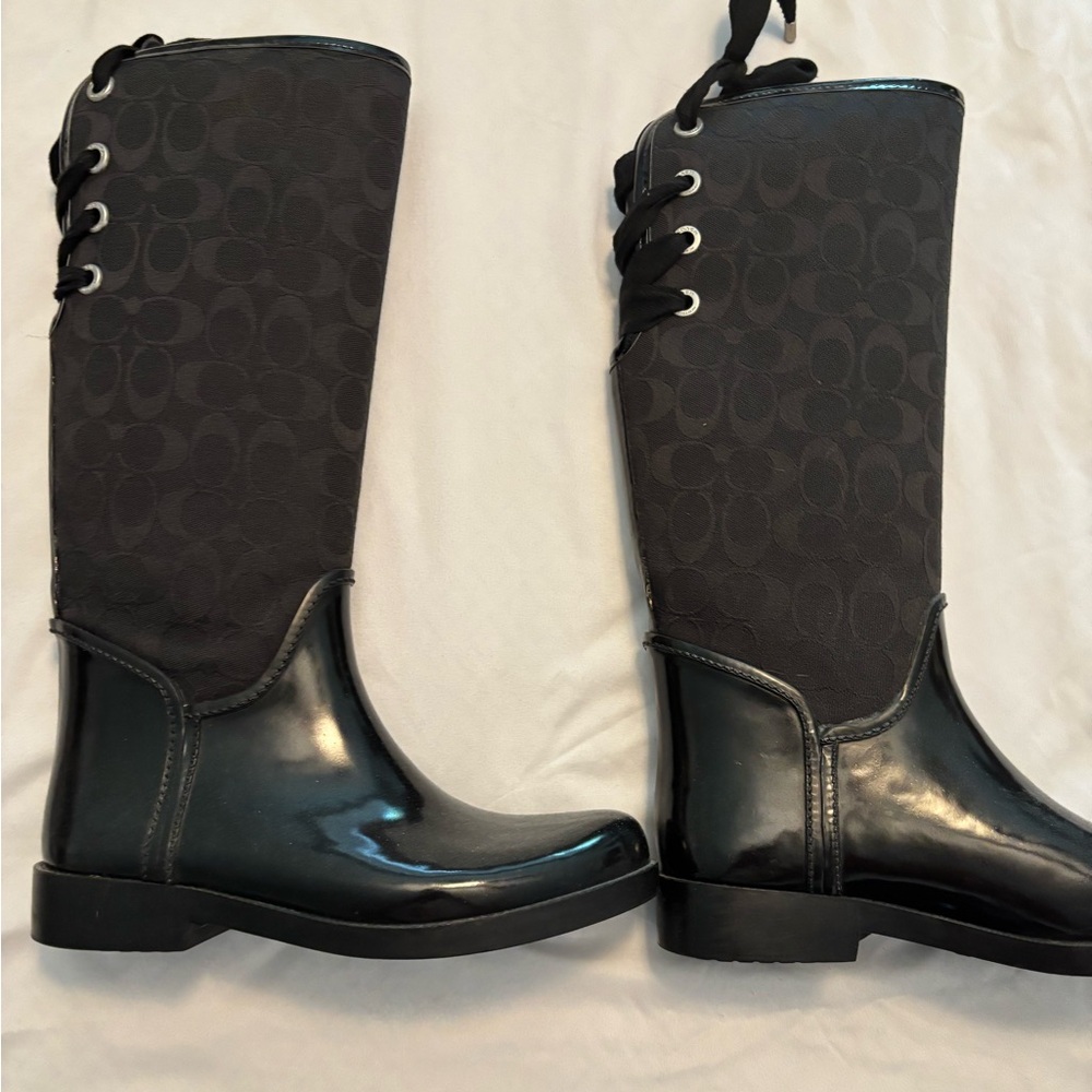 Coach Women's Black Rain Boots lace up
